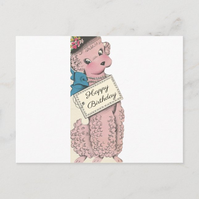 Vintag Poodle Happy Birthday Postkarte (Vorderseite)