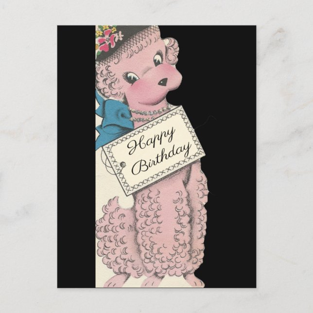Vintag Poodle Happy Birthday Postkarte (Vorderseite)