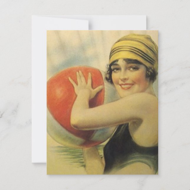 Vintag Pool Party Beach Einladung Flapper Cloche (Vorderseite)