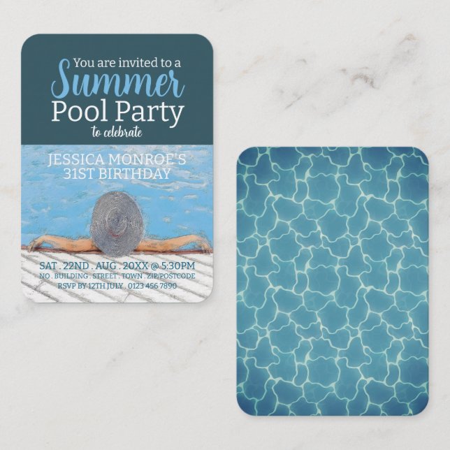 Vintag Pool Party Geburtstag Handout Tickets (Vorne/Hinten)