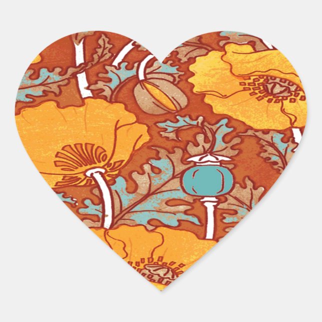 Vintag Poppy Herz-Aufkleber (Vorderseite)