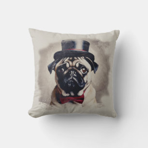 Vintag Posh Mops Portrait Kissen