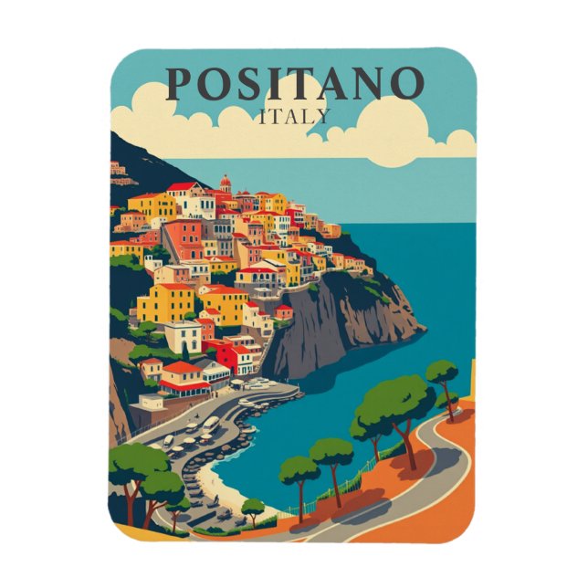 Vintag Positano Italien Küstenreise Magnet (Vertikal)