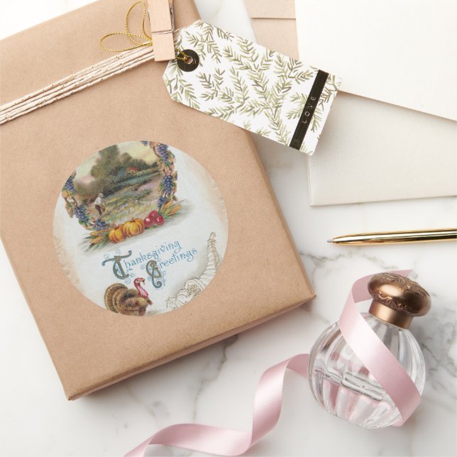 Vintag Post Card Erntedank Türkei Runder Aufkleber (Schenken)