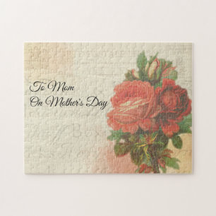 Vintag Post Mother's Day Rote Rose Bouquet Puzzle