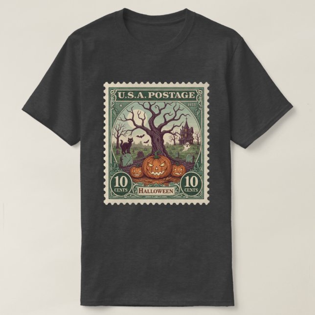 Vintag Postage Briefmarke Halloween T-Shirt (Design vorne)