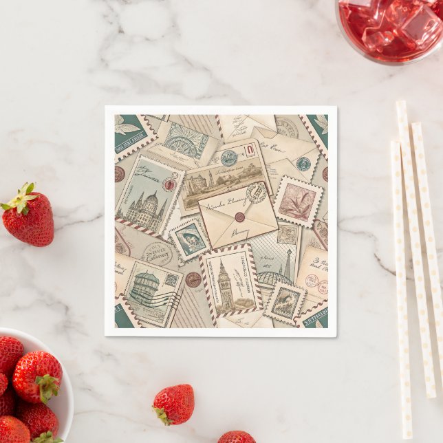 Vintag Postage Briefmarke Napkins Serviette (Beispiel)