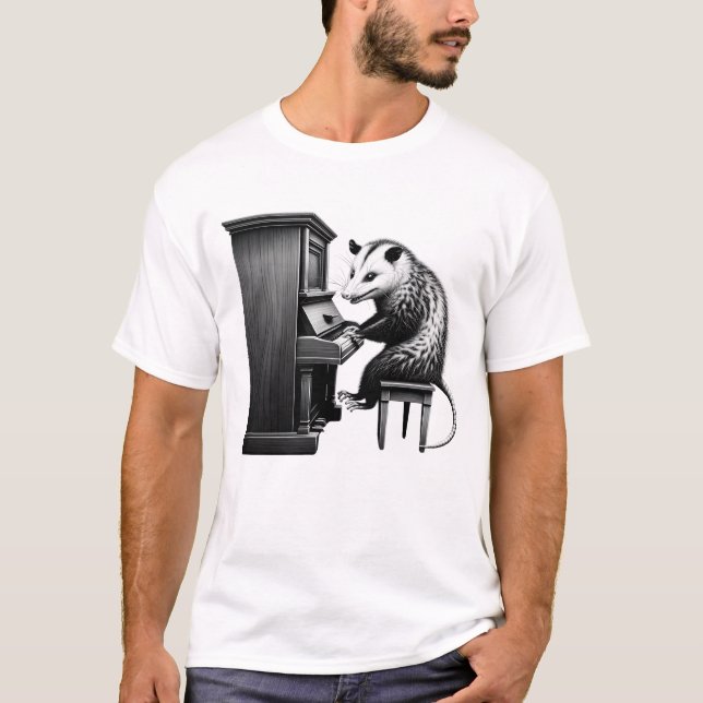 Vintag Posum Opossum Pianist T-Shirt (Vorderseite)