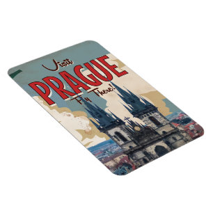 Vintag Prag, Tschechische Republik Reiseplakat Magnet