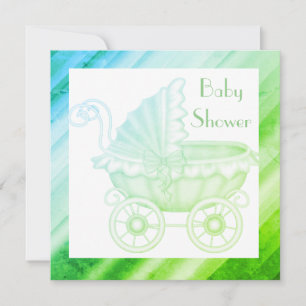 VINTAG PRAM BABY SHOWER-EINLADUNG grün blau Einladung