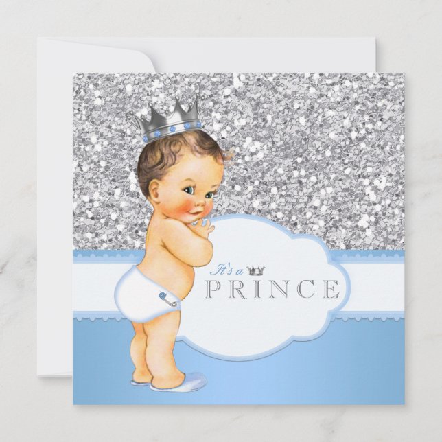 Vintag Prince Baby Dusche Blau und Silver Einladung (Vorderseite)