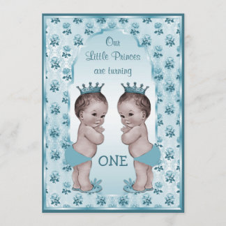 Vintag Prince Boy Twins Blue Rose 1. Geburtstag Einladung