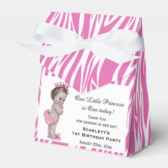 Vintag Princess Baby Birthday Pink Zebra Muster Geschenkschachtel (Vorderseite)