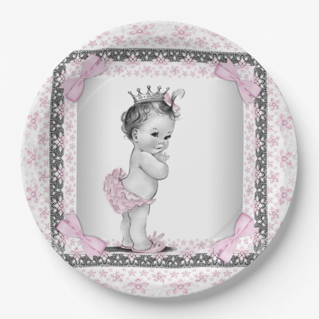 Vintag Princess Baby Dusche Pappteller (Vorderseite)
