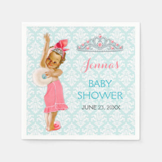 Vintag Princess Baby Girl Tiara Pink & Aqua Serviette