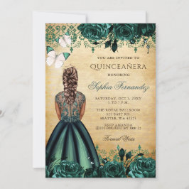 Vintag Princess Green Butterfly Quinceañera Einladung