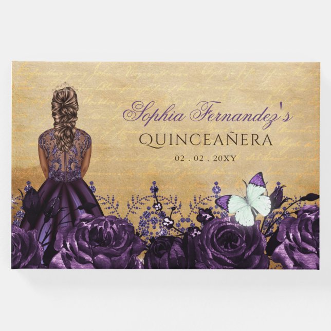 Vintag Princess Lila Butterfly Quinceañera Gästebuch (Vorderseite)