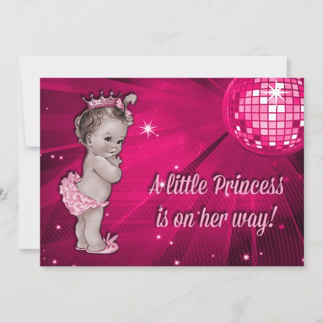 Vintag Princess Pink Disco Ball Babydusche Einladung (Vorderseite)