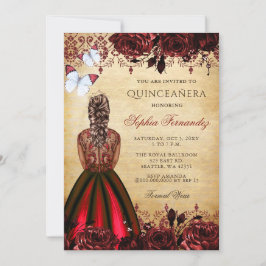 Vintag Princess Red Butterfly Quinceañera Einladung