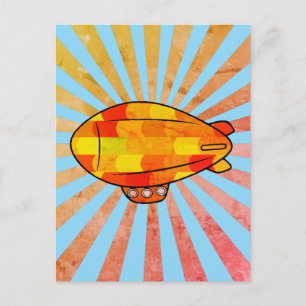 Vintag Print Blimp Ballon Sunny Sky Postkarte