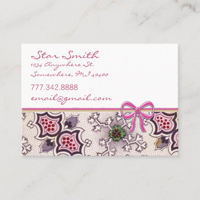 Vintag Print Deep Rasberry Plum Green White Visitenkarte (Vorderseite)