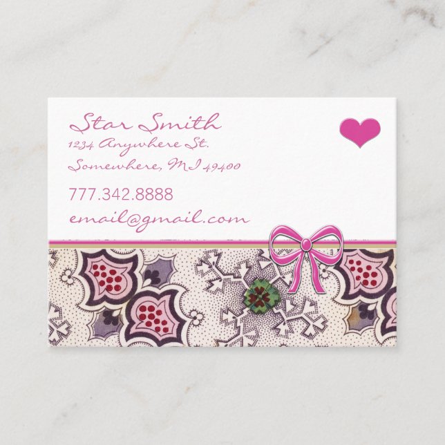 Vintag Print Deep Rasberry Plum Green White Visitenkarte (Vorderseite)