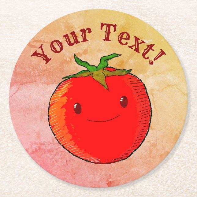 Vintag Print Style Niedlich Cartoon Tomato Runder Pappuntersetzer (Vorderseite)