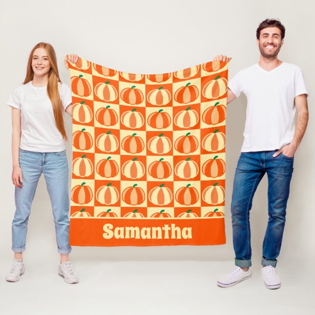 Vintag Pumpkin Orange Tartan Karierter Erntedank Fleecedecke (Beispiel)