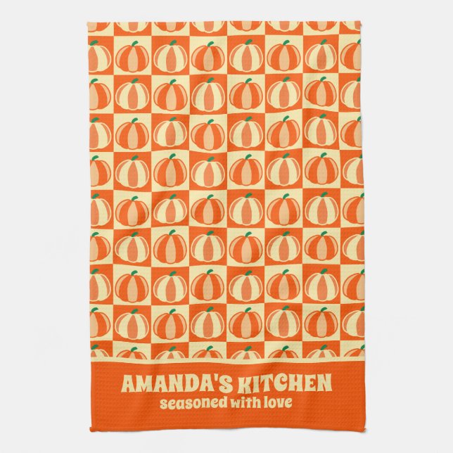 Vintag Pumpkin Orange Tartan Karierter Erntedank Geschirrtuch (Vertikal)