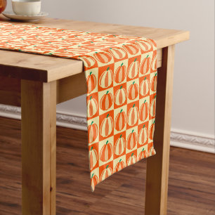 Vintag Pumpkin Orange Tartan Karierter Erntedank Kurzer Tischläufer