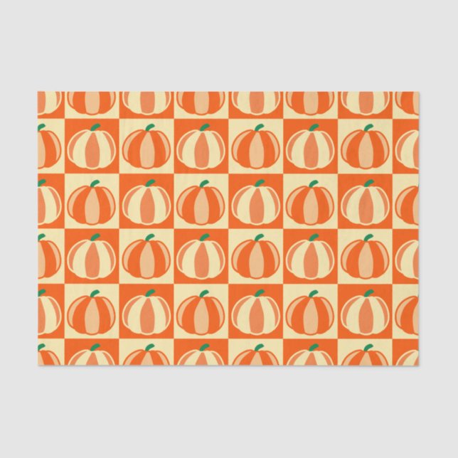 Vintag Pumpkin Orange Tartan Karierter Erntedank Seidenpapier (Vorderseite)