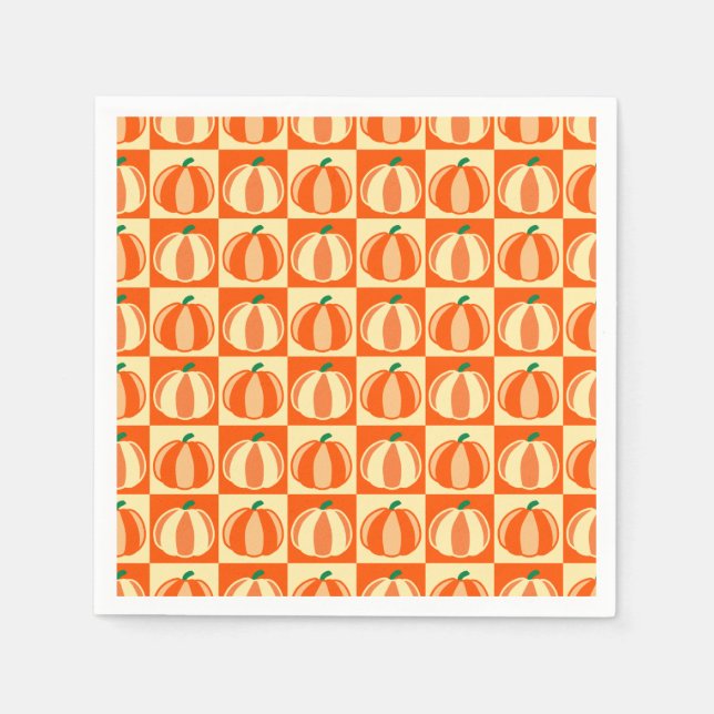 Vintag Pumpkin Orange Tartan Karierter Erntedank Serviette (Vorderseite)