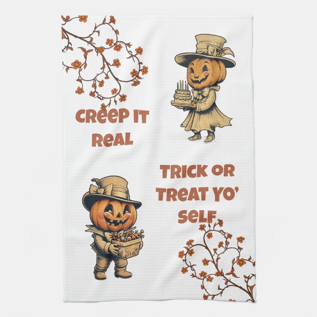 Vintag Pumpkin Pals Halloween Geschirrtuch (Vertikal)