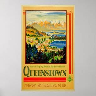 Vintag Queenstown New Zealand Travel Poster