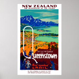 Vintag Queenstown New Zealand Travel Poster