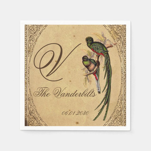 Vintag Quetzal Bird Wedding Napkin Serviette (Vorderseite)