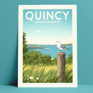 Vintag Quincy Massachusetts Postkarte