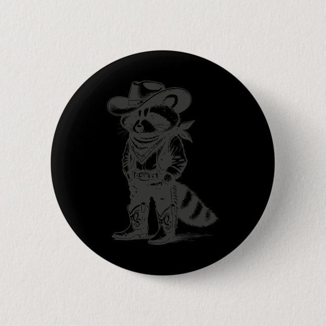Vintag Raccoon Cowboy Cowgirl Trash Panda Western Button (Vorderseite)
