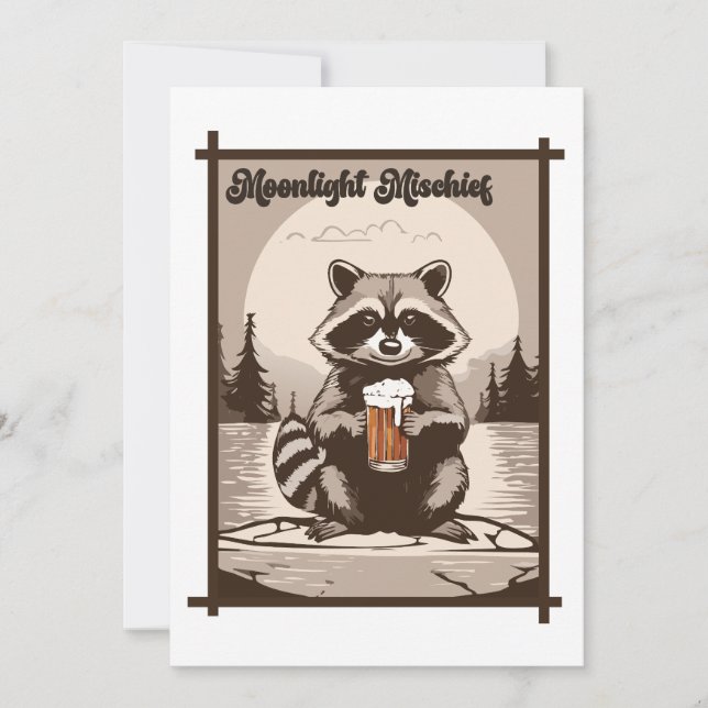 Vintag Raccoon Moonlight Mischief Außenbezirke Einladung (Vorderseite)