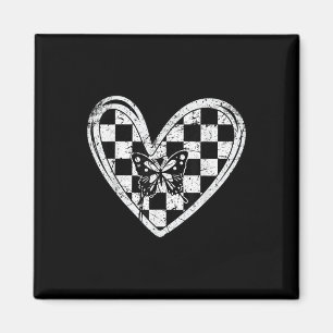 Vintag Race Car Schachbrett Flag Racing Heart Auto Magnet