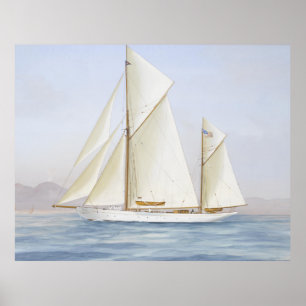 Vintag Racing Ketch Sailboat Illustration (1913) Poster