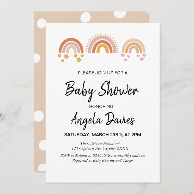Vintag Rainbow Baby Shower Einladung (Vorne/Hinten)