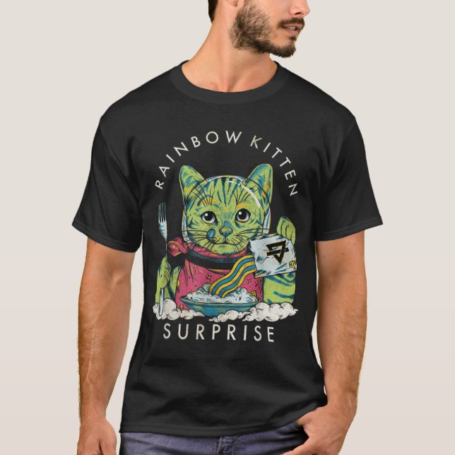 Vintag Rainbow Kitten Überraschung T-Shirt (Vorderseite)