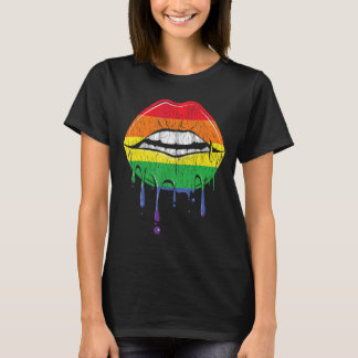 Vintag Rainbow Lip Bite Tropfen Lgbtq Rainbow Lip  T-Shirt