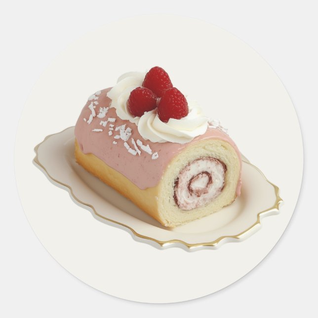 Vintag Raspberry Roll Cake Runder Aufkleber (Vorderseite)