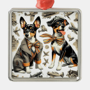 Vintag Rat Terrier Seamless Ornament Aus Metall