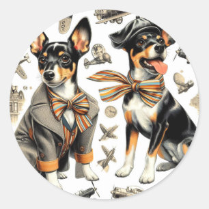 Vintag Rat Terrier Seamless Runder Aufkleber