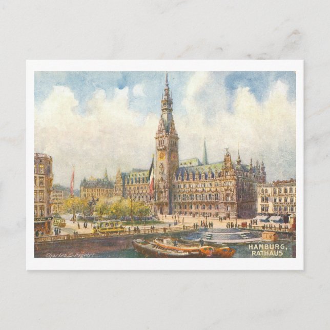 Vintag Rathaus Hamburg Deutschland Postkarte (Vorderseite)