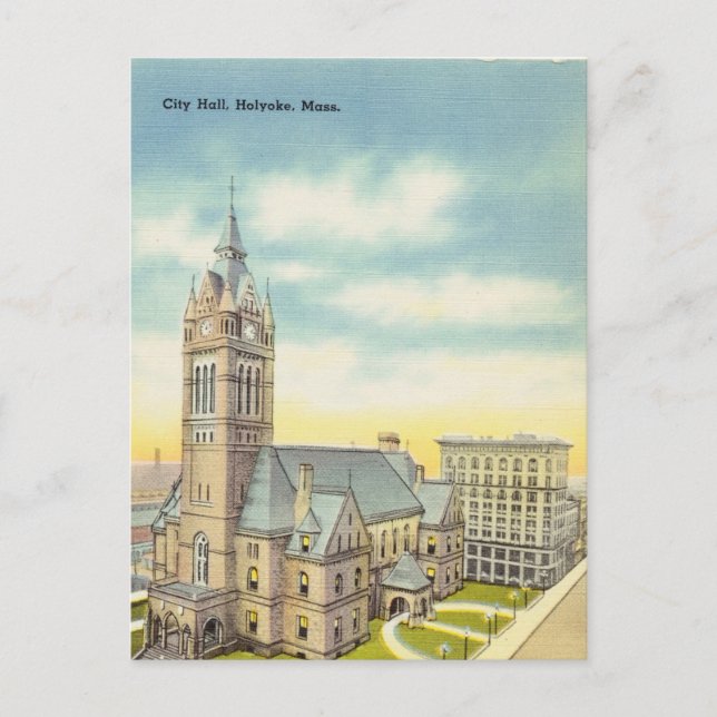 Vintag, Rathaus, Holyoke, Massachusetts Postkarte (Vorderseite)