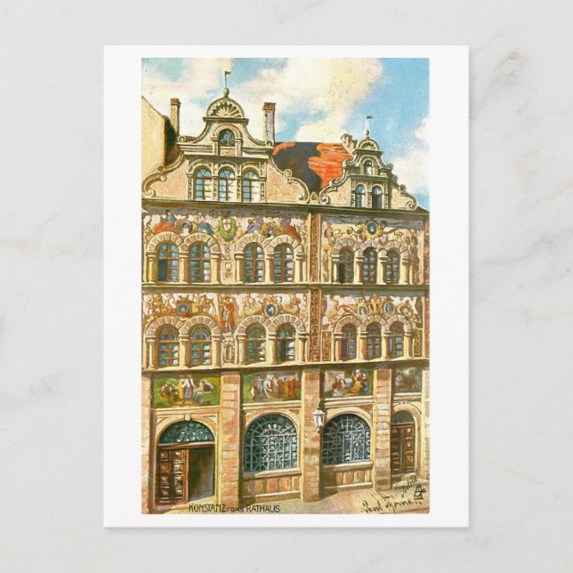 Vintag Rathaus Konstanz Deutschland Postkarte (Vorderseite)
